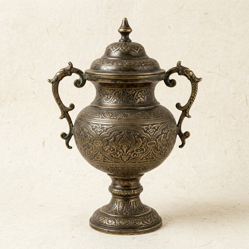 Decorative Artifacts etched brass urn
